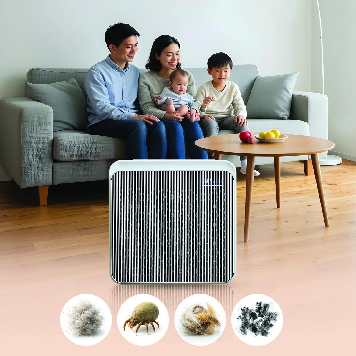 Family sharing a living room with the AirLab P80S