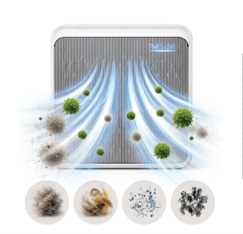 AirLab P80S drawing airborne dust, hair, fine debris and suspended particles into its front air path
