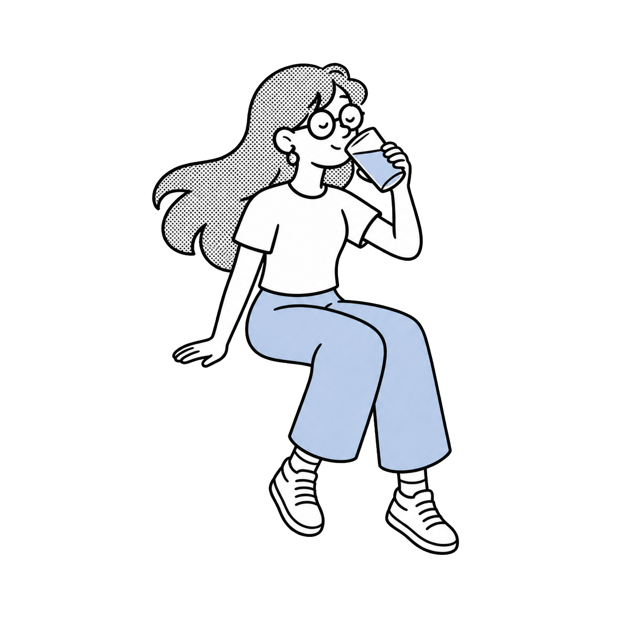 Velta mascot enjoying a glass of drinking water