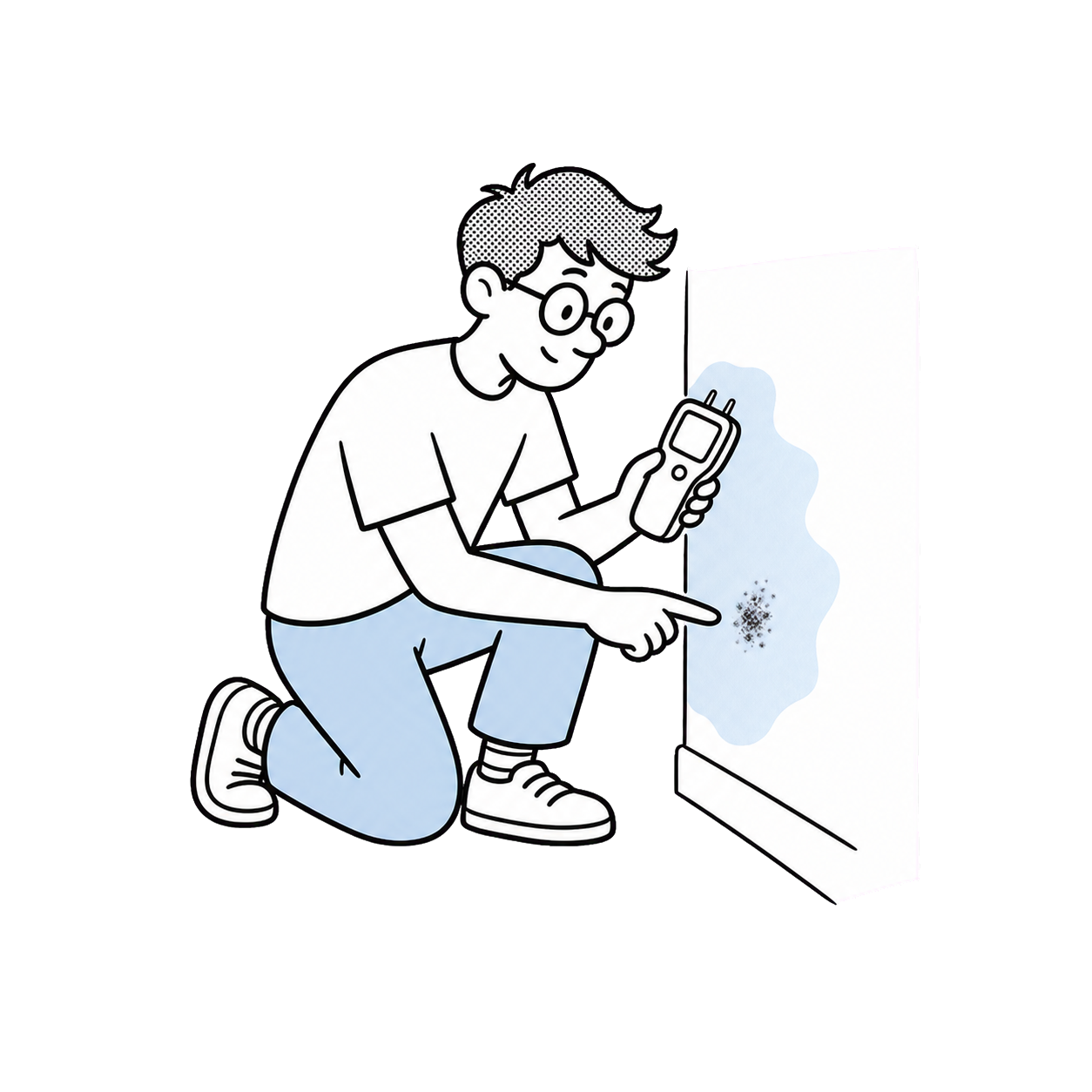 Velta guide checking a damp wall with a moisture meter