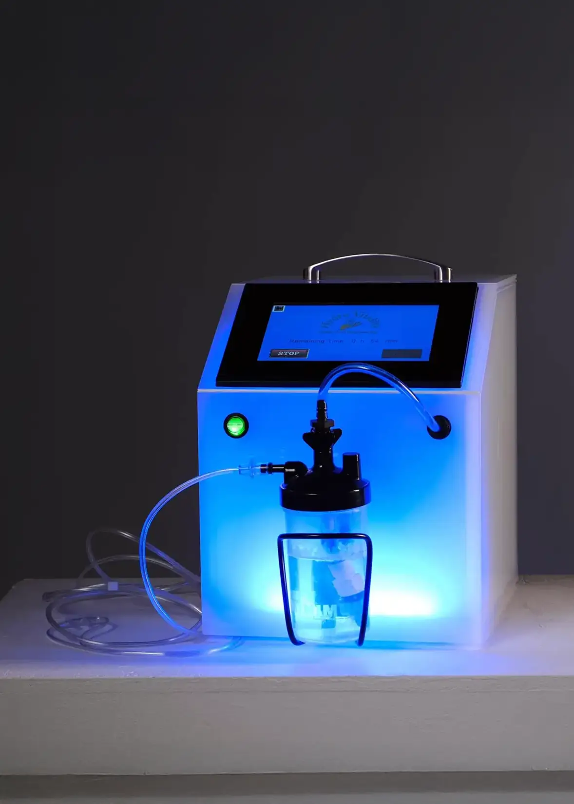 HydroVitality operating with its blue status light and tubing