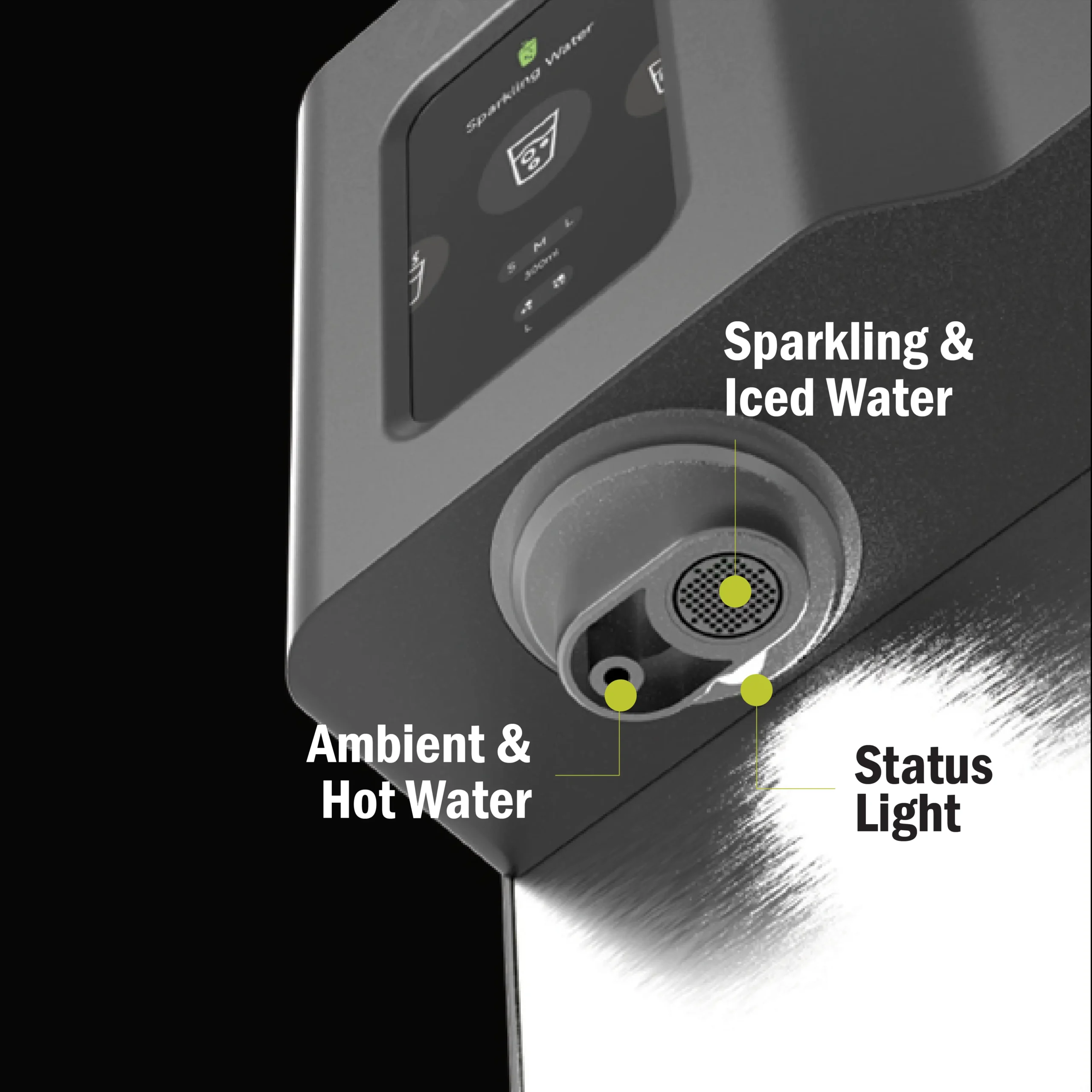 HydroSpark+ outlet paths and status light