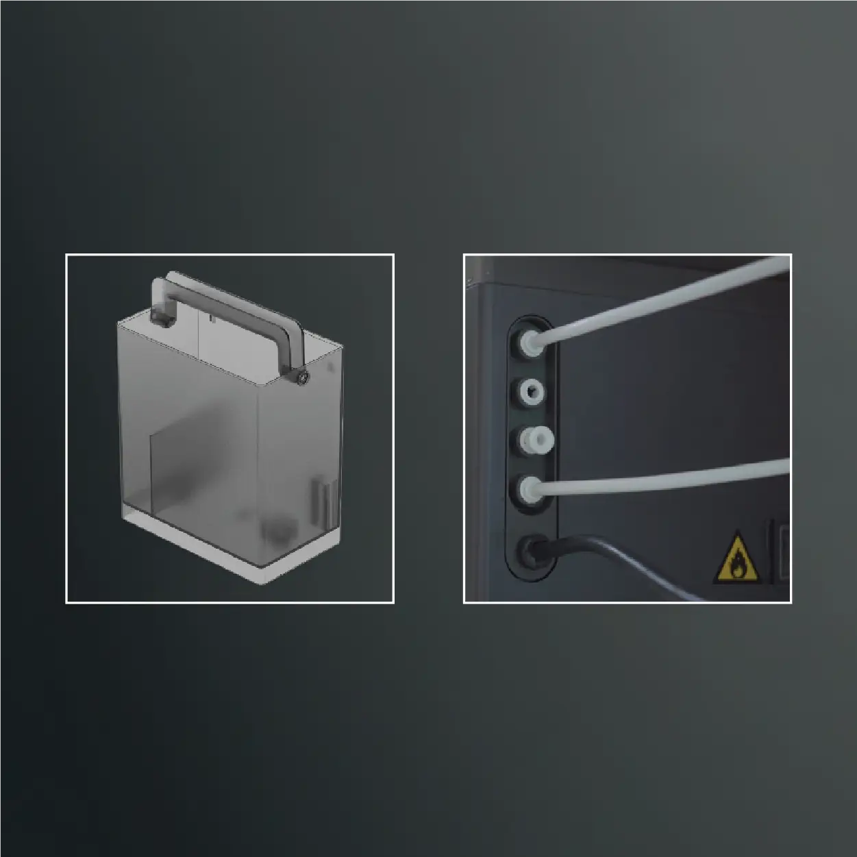 HydroSpark+ refill tank and connected ports