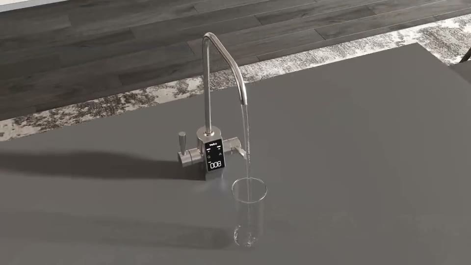HydroView+ product-animation frame with purifier and display faucet