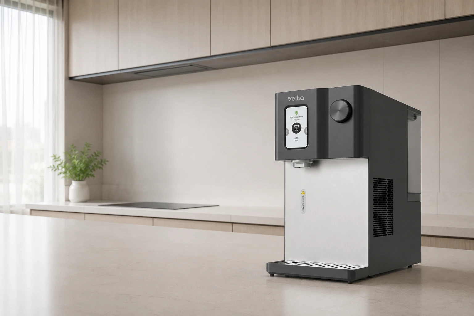 HydroSpark+ countertop sparkling water purifier in a kitchen