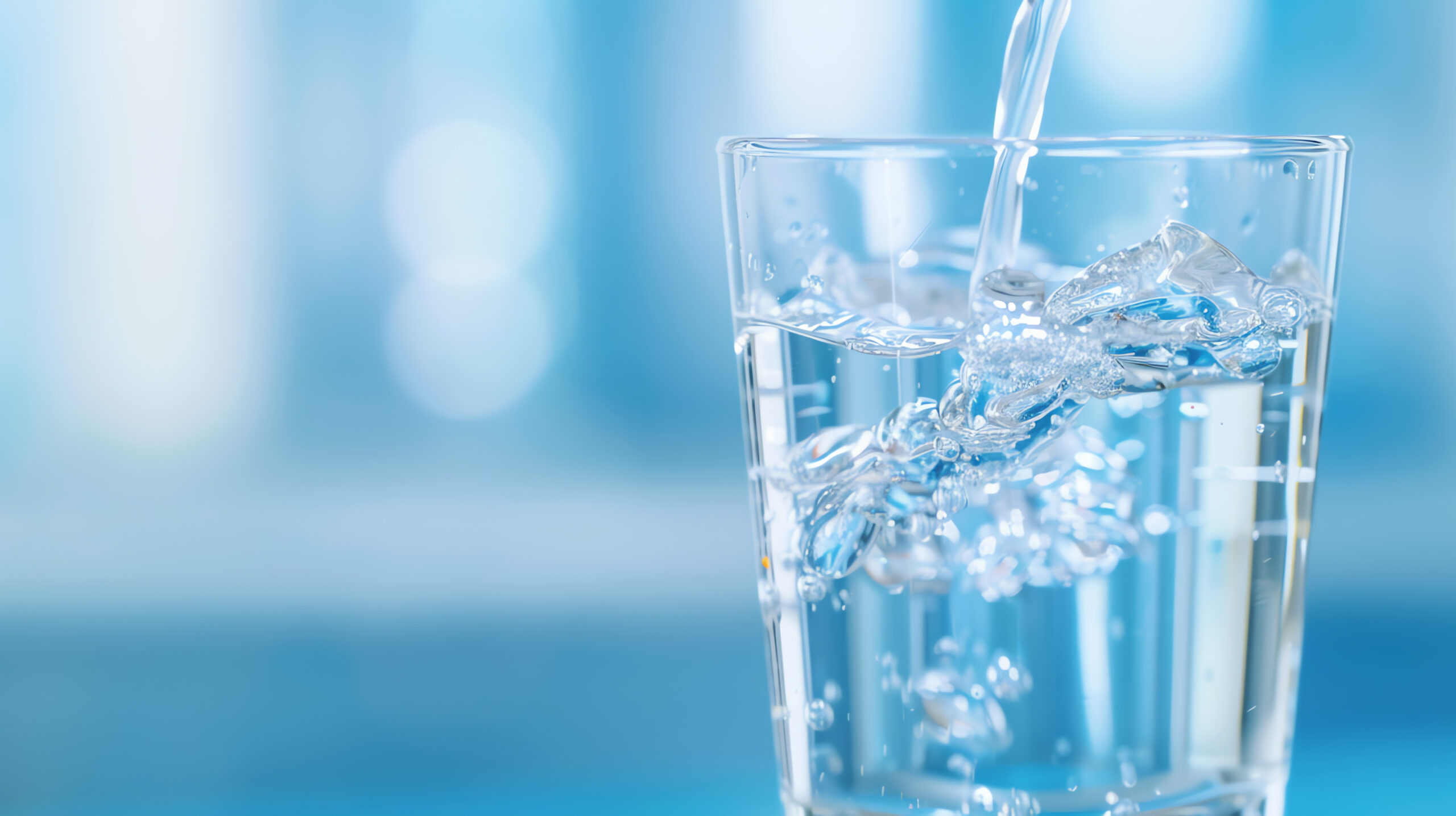 Freshly prepared hydrogen-rich water in a clear drinking glass